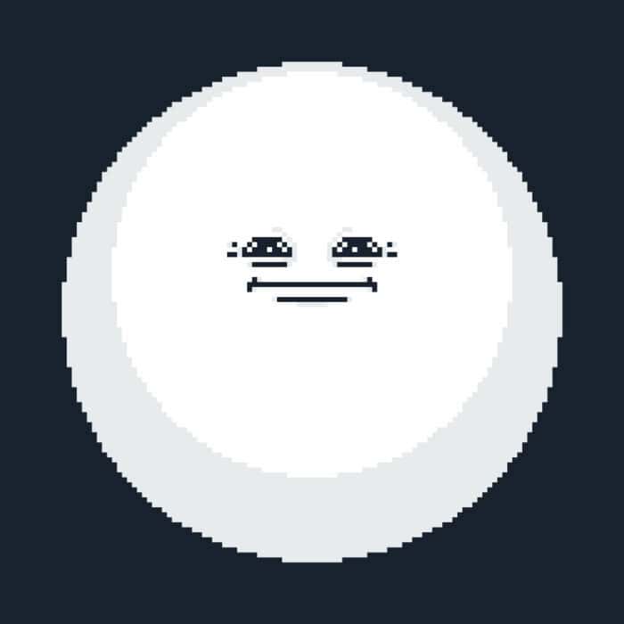 A pixellated image of a whit circle with a satisfied-looking face - it's looks a bit like a moon